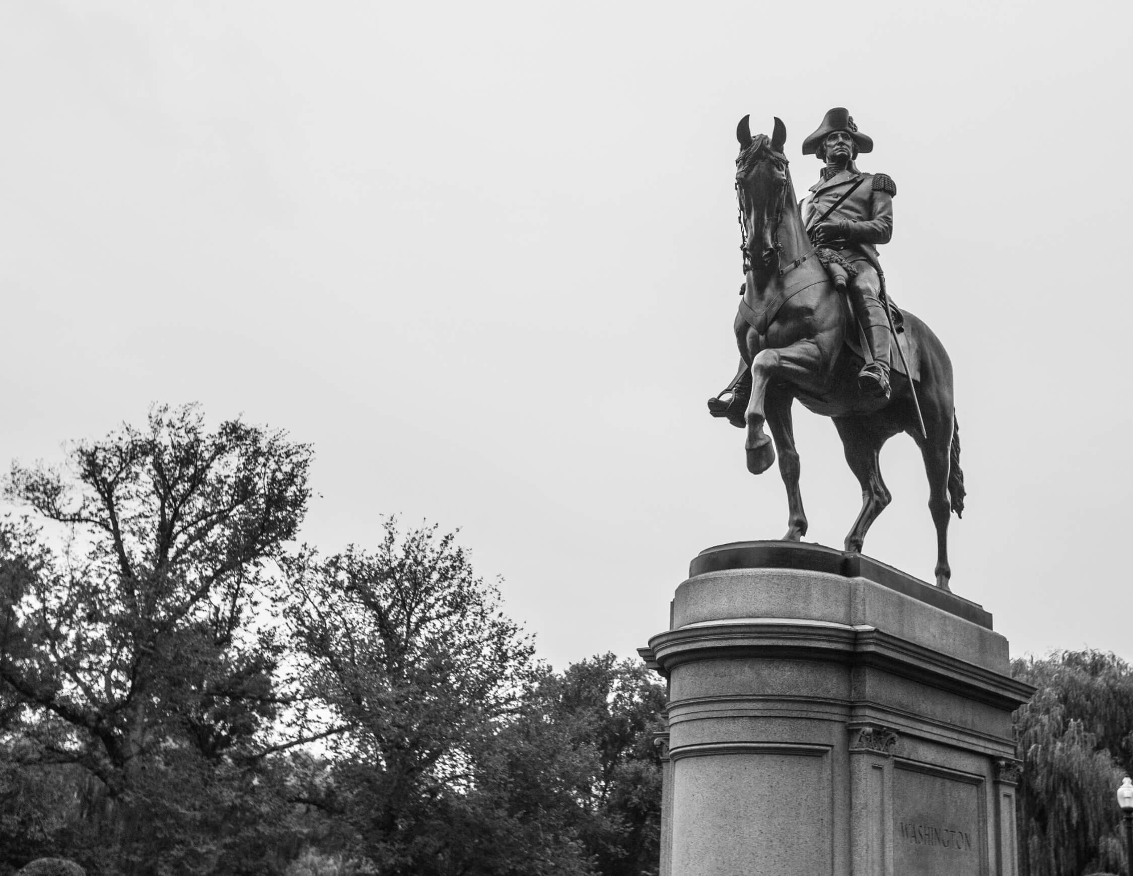 Boston Massachusetts George Washington Statue B&W